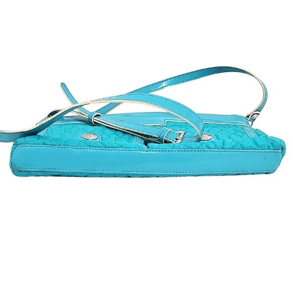 Vera Bradley Aqua Quilted w/Patent Leather Trim Strap Crossbody Bag 7.5 x 11 - Picture 12 of 12